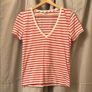 Madewell Red Striped V-Neck Tee NWOT